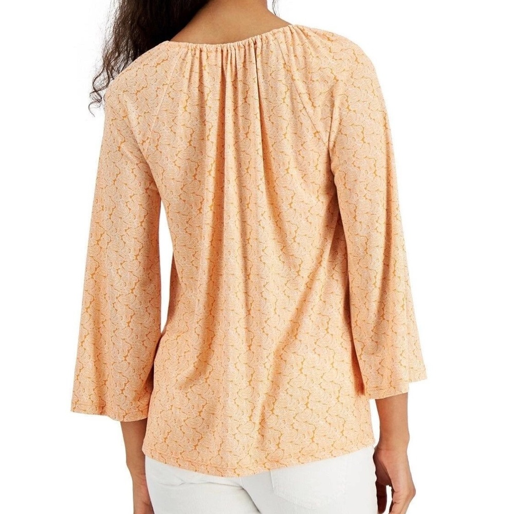 Michael Kors XL - Orange Peach Paisley Blouse - Relaxed Boxy Fit - Picture 2 of 14